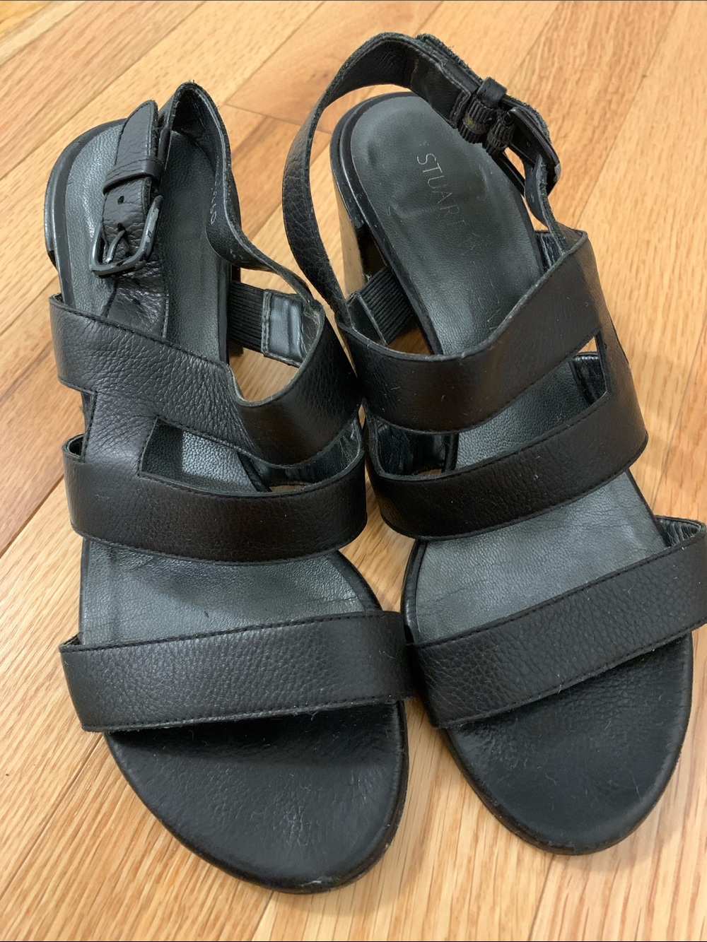 Stuart Weitzman Black Leather Multi-Strap Sandals